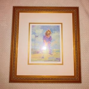 Rare Signed Lucelle Raad  Framed "Little Putter"Offset Lithograph